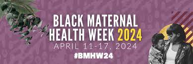 Purple background with white letters that read Black Maternal Health Week 2024